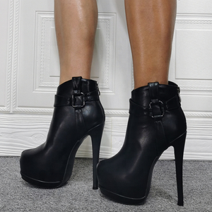 Simple Style Solid Black Back Zip <b>Round</b> <b>Toe</b> Platform Ankle Boots for Ladies Sexy Shoes High <b>Heel</b> Customize Big Size 47 - Product Image 1