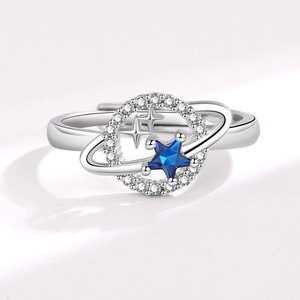Anillo ajustable Planet Star Bypass con circonita cúbica azul tallada en forma de estrella, de cobre, superventas en Europa y América, joyería. - Product Image 3