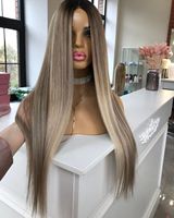 Perruques en cheveux humains Allure Romance, lisses et soyeuses, avec mèches blondes, dentelle frontale, cuticules alignées, cheveux vierges, prix de gros