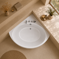 Bañera de Esquina Pequeña de Acrílico para Baño Compacto, con Grifo Montado en el Borde y Ducha Manual