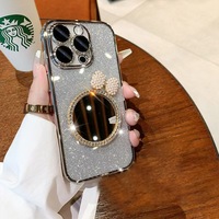 Coque de Téléphone Protective en TPU avec Miroir de Maquillage Luxe Dégradé Strass Diamant Paillettes pour Femme, pour iPhone 16 17 Pro Max 15 Plus