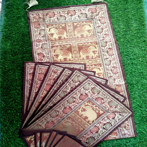 silk brocade <b>table</b> <b>runner</b> with 6 mats & 6 teacoasters - Product Image 1