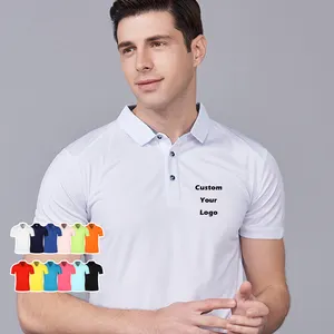 Camisetas de algodão para homens, camisetas de polo de secagem rápida e estampadas com logotipo personalizado para homens