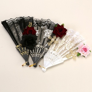 Abanico de mano vintage español de <span class=keywords><strong>flamenco</strong></span> con encaje de rosas, elegante abanico plegable negro para fiestas y bodas - Product Image 4