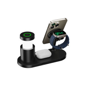 Support <span class=keywords><strong>de</strong></span> charge magnétique 3 en 1 QI2.2 25W avec lumière nocturne réglable en hauteur pour téléphone Apple, iWatch et AirPods - Product Image 3