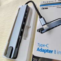 Hub USB 3.0 8 ports Ethernet pour Macbook, transfert de données HDTV 4K, adaptateur de carte SD/TF, convertisseur 8-en-1 Type C pour utilisateurs d'ordinateurs portables