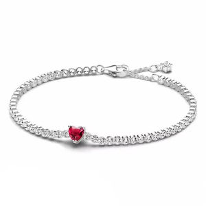 Brazalete Love Tennis con Corazón Rojo y Piedra Preciosa, Moderno, Unisex, Ajustable, con <span class=keywords><strong>Cadena</strong></span> Secreta, Ideal para Regalo, Fiesta o Boda - Product Image 6