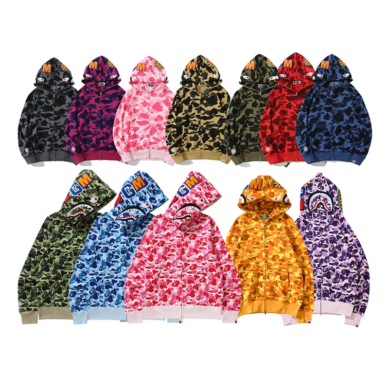 100% cotton Camo Hoodie Fashion Casual Teenage Adult Sweater Full Zipper Unisex Jacket High Quality bapes Hoodie