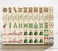 Ensemble de Mahjong de Luxe Américain en Acrylique Ivoire Sculpté, avec Table et Chaises, Cadeaux de Jeu, Tuiles de Mahjong Créatives Polies à la Main