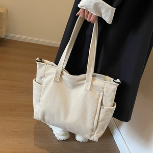 Sac à main en <span class=keywords><strong>velours</strong></span> rayé tendance, style simple, sac à bandoulière en <span class=keywords><strong>velours</strong></span> côtelé, couleur unie, grande capacité, sac fourre-tout pour femme pour les trajets quotidiens - Product Image 5
