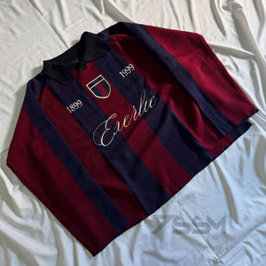 Camicia Polo da uomo in cotone personalizzato stile stile oversize t-Shirt ricamata maglieria a righe verticali camicia a maniche lunghe per gli uomini - Product Image 2