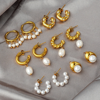 Pendientes de Aro de Lujo Toposh con Baño de Oro y Perlas de Acero Inoxidable, Joyería de Moda para Mujer, Venta al por Mayor a Granel