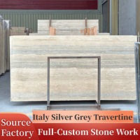 Dalle de travertin gris argenté italien de qualité supérieure, découpe sur mesure, pour table de toilette, étanche, écologique, style mi-siècle, villa, salle à manger, intérieur