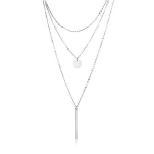 Multi Layer Chain <strong>Necklace</strong> Minimalist <strong>Delicate</strong> Women Jewelry 18K Gold Plated Stainless Steel Coin and Long Bar Choker <strong>Necklace</strong> - Product Image 2