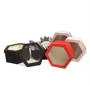 定制斑点色布六角形纯色纸盒黑色礼品盒