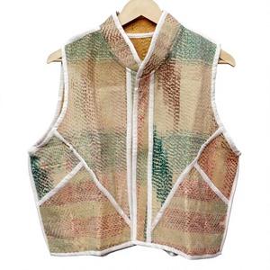 Chaleco de Mujer con Parches, 100% Algodón, Cuello en V, Prenda Exterior Informal, Tejido de Punto Corto, Estampado Digital, Estilo Vintage - Product Image 1
