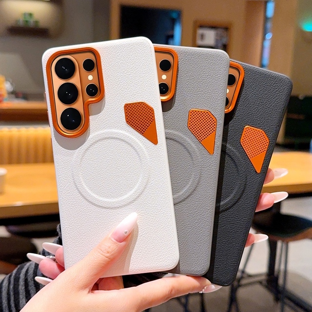 Magnetic Matte PU Leather Metal Lens protection Back Case for Samsung Galaxy S24 S25 S26 Ultra + Edge Wireless Charging Cover