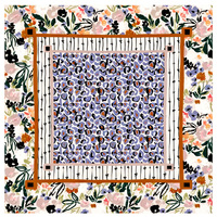 Alas Mahjong Amerika Unik Model Mix & Match, Motif Leopard Ungu di Tengah, Bingkai Geometris dengan Pinggiran Bunga Vintage, Alas Felt Anti Selip