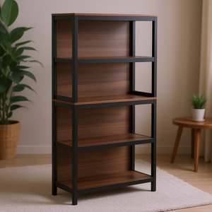 Libreria Moderna a 4 Ripiani in Legno Tono Noce, Scaffale Portaoggetti per Soggiorno - Product Image 2