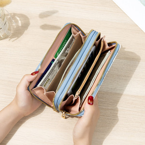 Women's Floral Embroidered Clutch Double Zipper Soft Coin <b>Purse</b> With Wrist Strap Blue Spring 2023 - Product Image 2