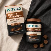 PEITEBIO CoQ10 L-Carnitine – Complément Quotidien Vitalité – Gommes à Mâcher Énergisantes Saveur Bœuf – Soutien Énergétique Cellulaire et Style de Vie Actif – 90 unités