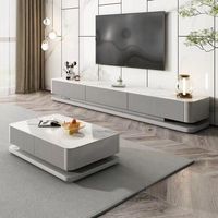 Meuble TV Moderne Luxe Léger Simple Ensemble Table Basse Dalle de Roche Blanche Unité TV Meuble de Salon Table Centrale