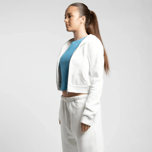 Sweat à capuche zippé court pour femme de haute qualité, confortable et élégant pour les tenues décontractées d'hiver et les séances d'entraînement avec logo frontal - Product Image 5