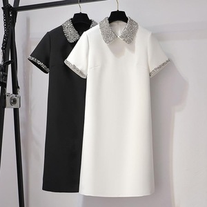 <span class=keywords><strong>Robe</strong></span> Courte Noire et <span class=keywords><strong>Blanche</strong></span> à Col Strass pour Femme, Manches Courtes, Coupe <span class=keywords><strong>Droite</strong></span>, Décontractée, pour Soirée, Élégante, Luxe, Cocktail, <span class=keywords><strong>Robe</strong></span> <span class=keywords><strong>Droite</strong></span> - Product Image 1