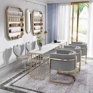 Nail Salon Set Metal Long Tables <b>Vanity</b> <b>Makeup</b> Marble Manicure Furniture Set Nail Table With Chair - Product Image 5