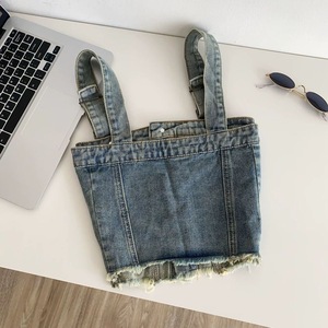 Chemise pour <span class=keywords><strong>fille</strong></span>, mode été 2026, haut court en denim bleu délavé avec boutons pour enfants - Product Image 4