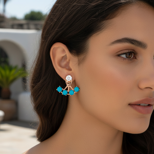 Turquoise Stone Design CZ Round Shape Ear <b>Jackets</b> Woman Earrings Turkish Handmade 925 Sterling <b>Silver</b> Jewelry - Product Image 2