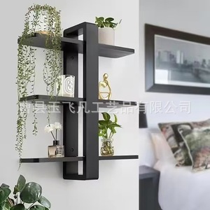 Black Solid Wood Floating <b>Shelf</b> 3 Layers <b>Wall</b> <b>Mounted</b> Living Room Home Decor Storage Rack - Product Image 1