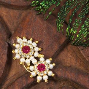 Elegant Pearl Drop Gold Plated Copper <b>Nath</b> Nathani <b>Nose</b> <b>Ring</b> for Women Indian Traditional Bridal Jewelry Gift - Product Image 1
