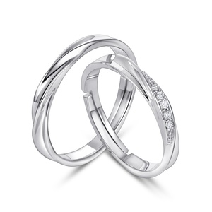 Romantic Trendy Couple Geometric <b>Eternity</b> <b>Rings</b> Men's Women's Rhodium Plated 925 <b>Silver</b> Wedding Anniversary Jewelry CMA - Product Image 1