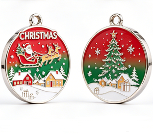 Medalla de Navidad con Trineo de Papá Noel y Estatua de la Libertad de EE. UU. 250, Colgante Esmaltado Circular de Aleación de Zinc Bañado en Plata - Product Image 5