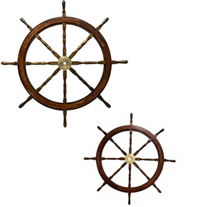 Wooden <b>Ship</b> Steering <b>Wheel</b> Wall Decor Rustic Nautical Home Decoration Circular Design with Brass Center - Product Image 1
