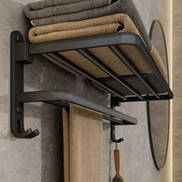Porte-serviettes mural en aluminium spatial de haute qualité, sans perçage, avec étagère de rangement pour salle de bain et toilettes
