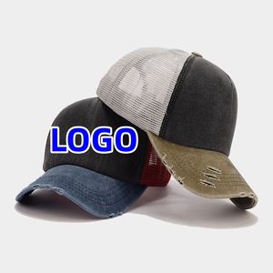 Cowboy Washed Distressed <b>Blank</b> Mesh Basck Custom Embroidery Women's Mens Trucker <b>Caps</b> Hats Bulk Wholesale - Product Image 2