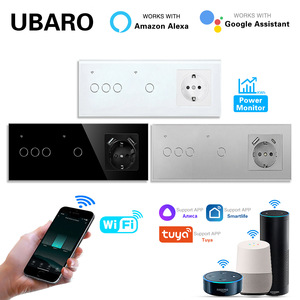 228 Type European Standard Smart Wifi Double Switch <b>Socket</b> Combination Tempered Glass Panel Tuya Smart App Control - Product Image 2