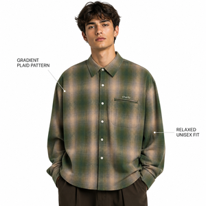 เสื้อเชิ้ตผ้าสักหลาดลายสก็อตแขนยาวสำหรับผู้ชาย แบรนด์ Charlo ปกคอพับได้ ผลิตจากผ้าฝ้าย 100% เป็นมิตรต่อสิ่งแวดล้อม รับผลิตแบบ OEM ODM - Product Image 2