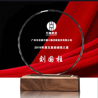 Tringle transparente en forme ronde étoile bleue, nouvelle conception, avec Base en bois, prix de cristal personnalisé avec Logo gravé au Laser