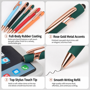 Hot Sales Custom Luxury Gift Metal Ballpoint Pen Rose Gold Trim Soft Rubber <strong>Touch</strong> for Stylus with Promotional Laser Brand Logo - Product Image 4