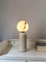 Lampe de table en marbre naturel travertin, style nordique, mi-siècle, Wabi-sabi, lumière d'ambiance
