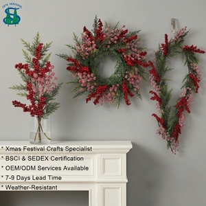 <span class=keywords><strong>Guirlande</strong></span> de Noël artificielle en cèdre et cyprès, décorée de baies rouges givrées, pour ornement de Noël, cheminée, escalier, décoration de fête - Product Image 1