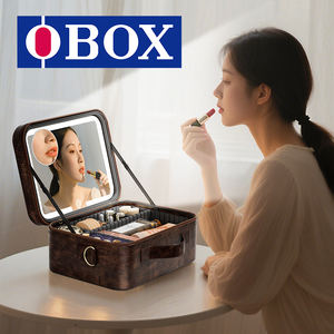 Pochette cosmétique en <span class=keywords><strong>cuir</strong></span> OBOX avec miroir LED, organisateur à 3 couleurs de lumière pour cadeau de demoiselle d'honneur, préparation de mariage - Product Image 4