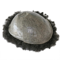 Prothèse capillaire en PU durable de 6 mm, bouclée afro crépue, pour hommes noirs # Prothèse capillaire en cheveux humains noirs naturels 1B, système de remplacement capillaire