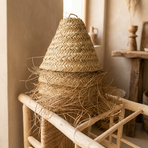 Abat-jour en paille naturelle fait main, tissage de bambou, décoration artisanale Wabi Sabi pour la maison - Product Image 1