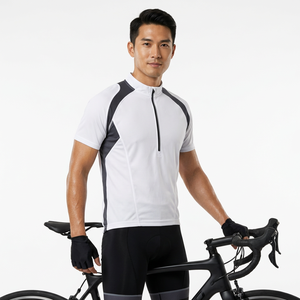 Maillot de Ciclismo Blanco para Hombre con Media Cremallera y Paneles Grises, Manga Corta, Transpirable, de Secado Rápido, Top Deportivo - Product Image 4