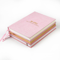 Carnet personnalisé avec couverture en lin rose mignon, impression à chaud, ruban couleur personnalisé, encre écologique à base de soja