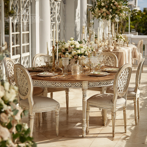 夢のようなホテルの宴会場、結婚式用の丸い木製屋外パーティーテーブルと椅子 - Product Image 1